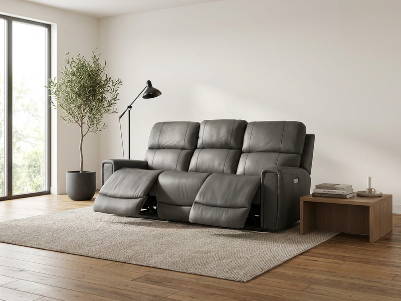 Apollo BlueGrey Leather Power Reclining Sofa with Headrest image number 1