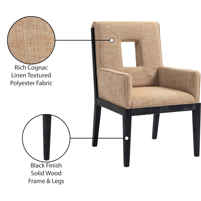 Meridian Furniture Gwendolyn Cognac Linen Textured Fabric Dining Arm Chair