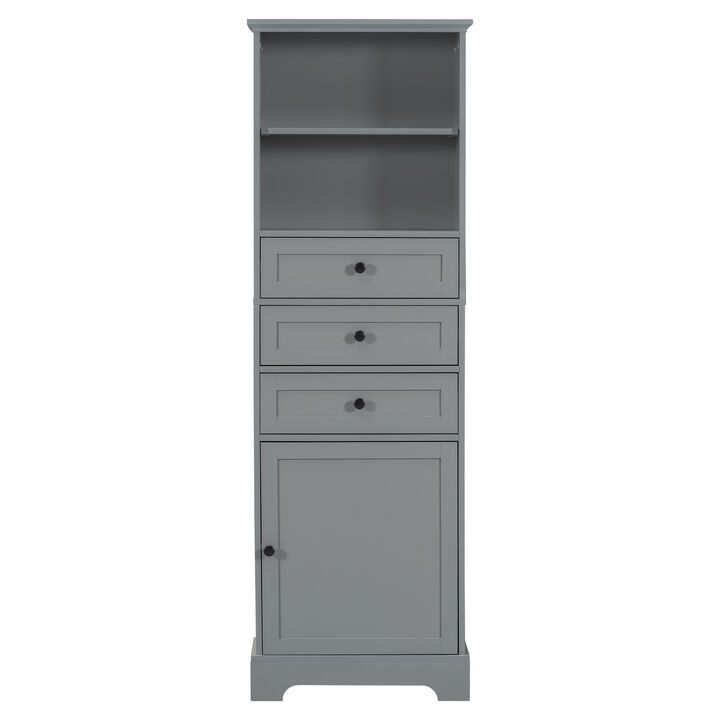 Merax Tall Storage Cabinet with 3 Drawers and Adjustable Shelves for Bathroom