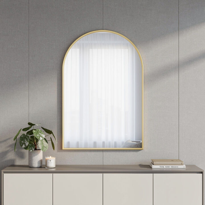 HomeRoots 30" Gold Metal Arch Framed Accent Mirror