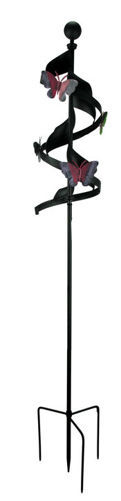 Black Metal Ribbon Pink Butterfly Wind Spinner Garden Stake