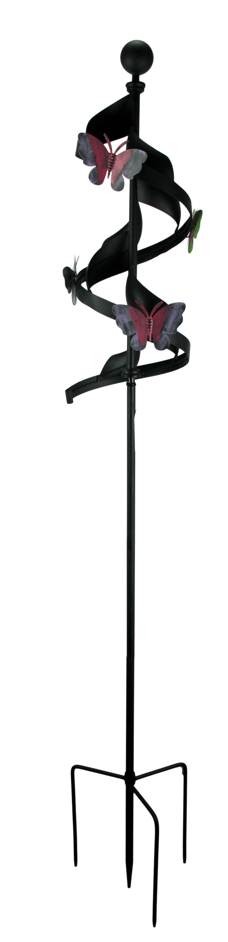 Black Metal Ribbon Pink Butterfly Wind Spinner Garden Stake image number 0
