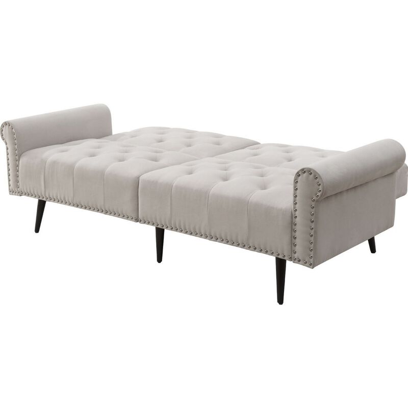 Adjustable Sofa with Button Tufting and Rolled Arms, White-Benzara