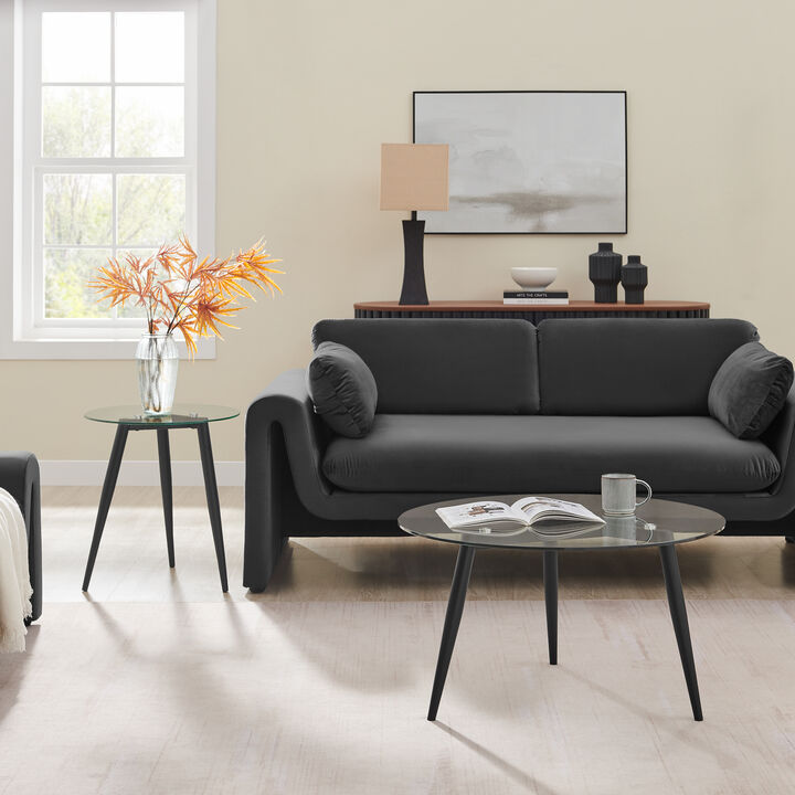 Van Beuren Coffee and Side Table Set with Modern Metal Taper Legs and Clear Glass Tabletop