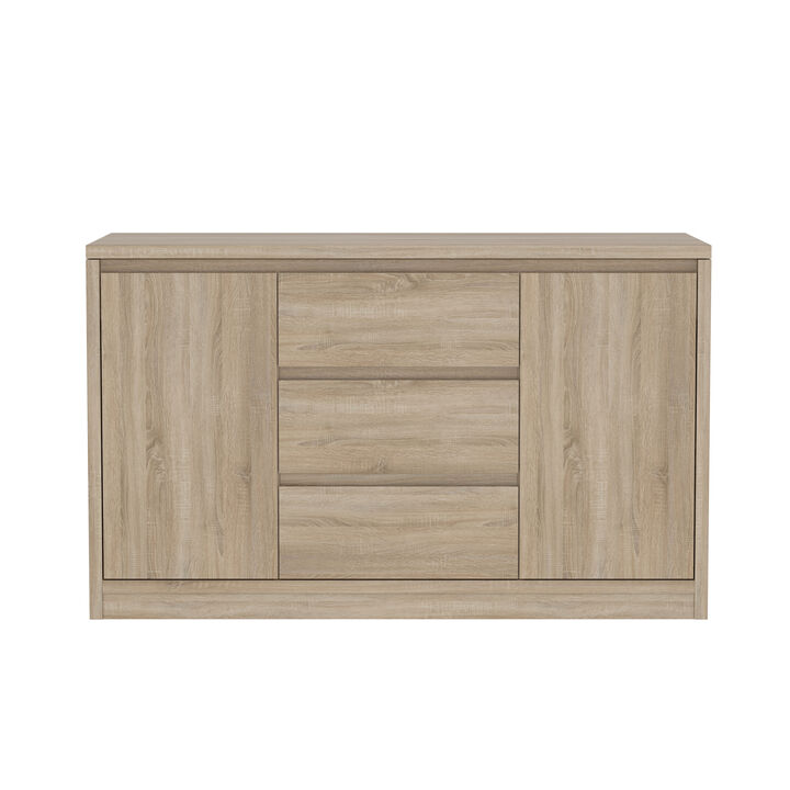 FUFU&GAGA 2-Door 3-Drawer Sideboard with Hidden Storage and NFC Card Lock, MDF Woodgrain Finish (55.1"W x 23.6"D x 33.6"H), Brown