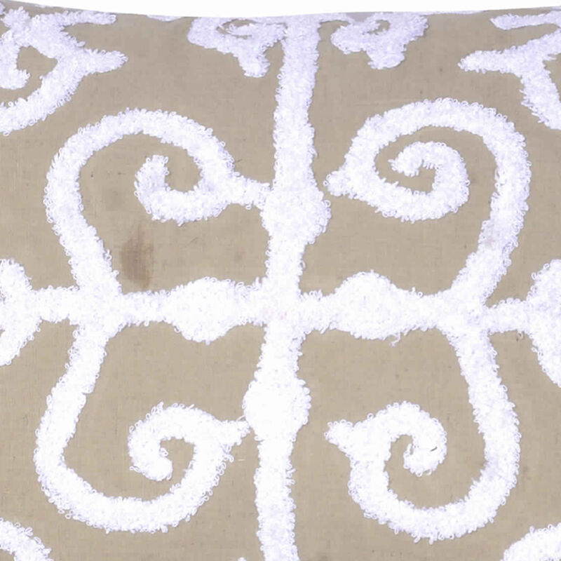 20 X 16 Inch Cotton Pillow with Vermicular Pattern, Brown and White image number 4