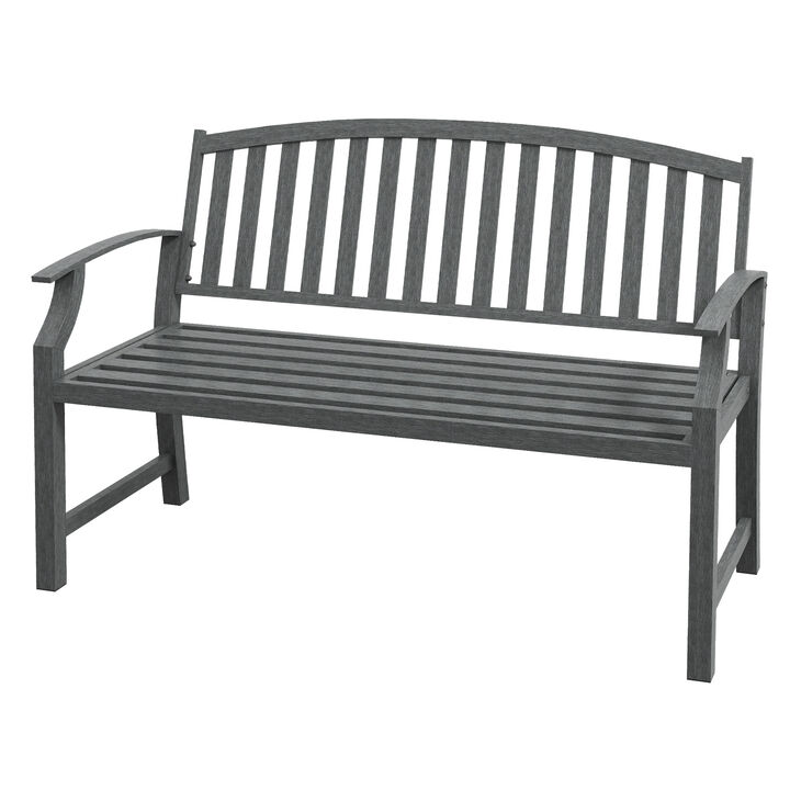 Outsunny 46" Outdoor Garden Bench, Metal Bench, Wood Look Slatted Frame Furniture for Patio, Park, Porch, Lawn, Yard, Deck, Gray