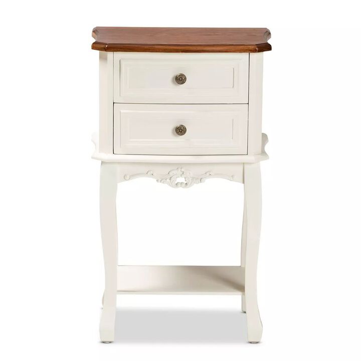 Baxton Studio Darla Classic And Traditional French White And Cherry Brown Finished Wood 2-Drawer Nightstand