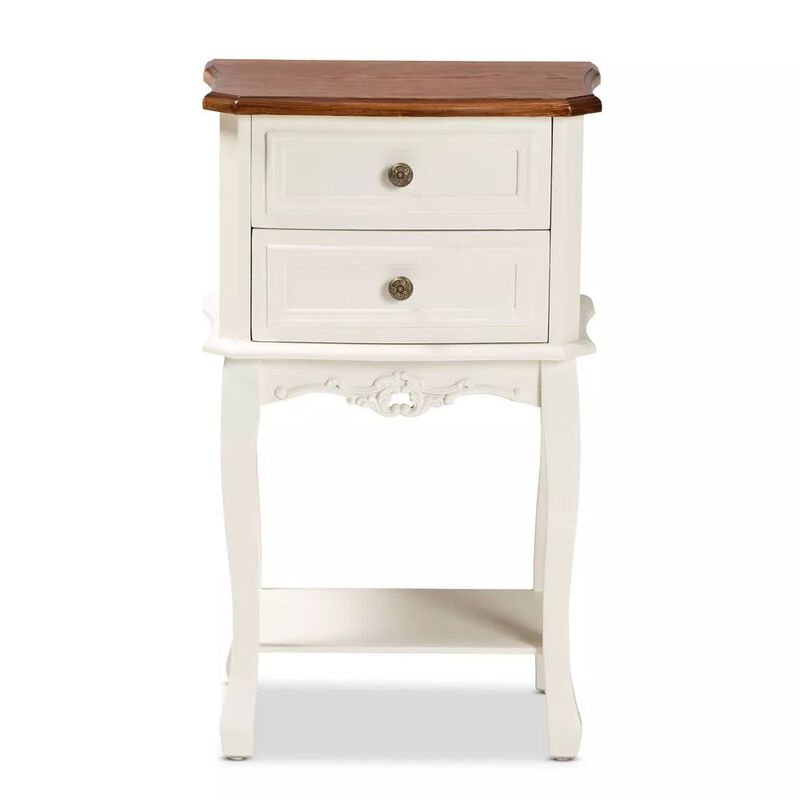 Baxton Studio Darla Classic And Traditional French White And Cherry Brown Finished Wood 2-Drawer Nightstand