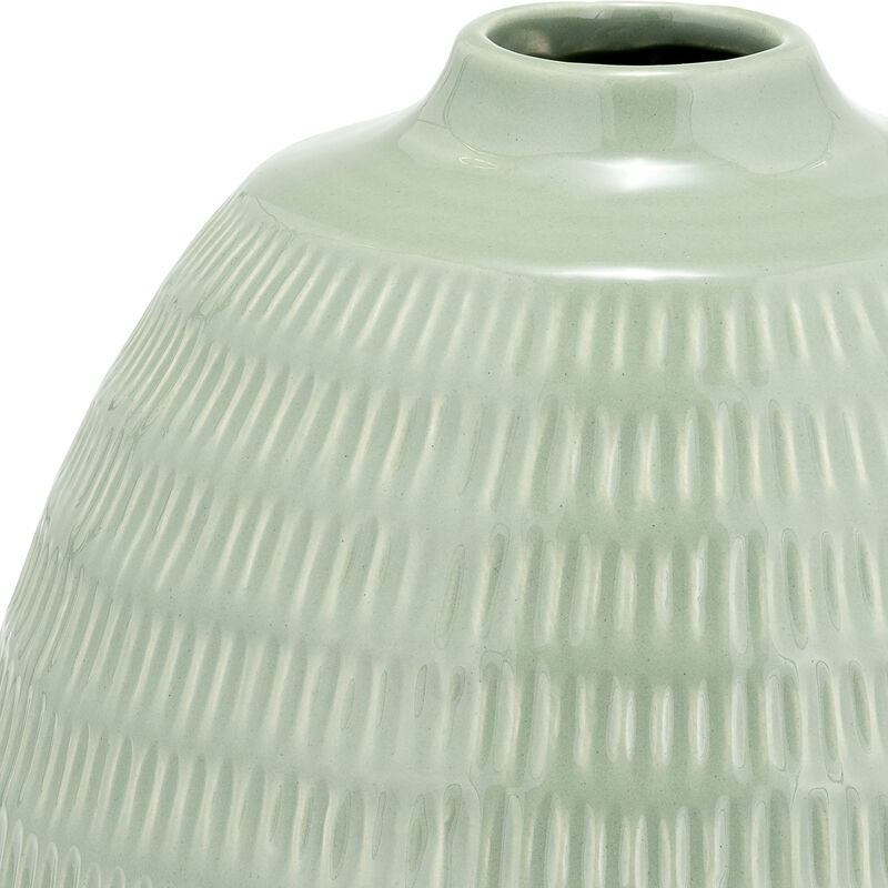 Cer,7",stripe Oval Vase,dark Sage image number 2