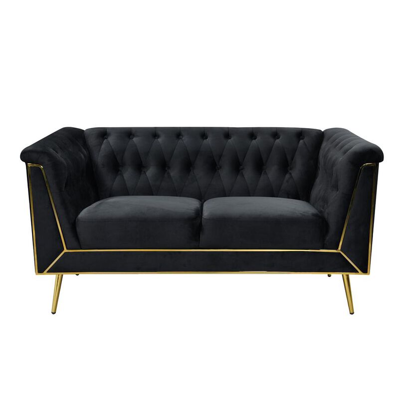Best Master Furniture Ninian Black Velvet with Gold Accent Loveseat