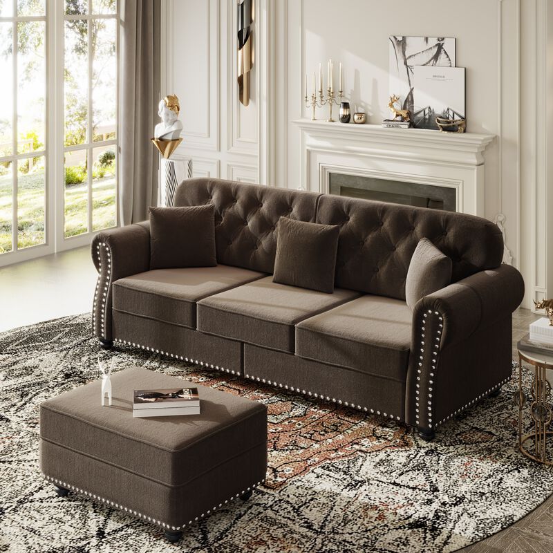 82.6" Velvet Chesterfield Sectional image number 2