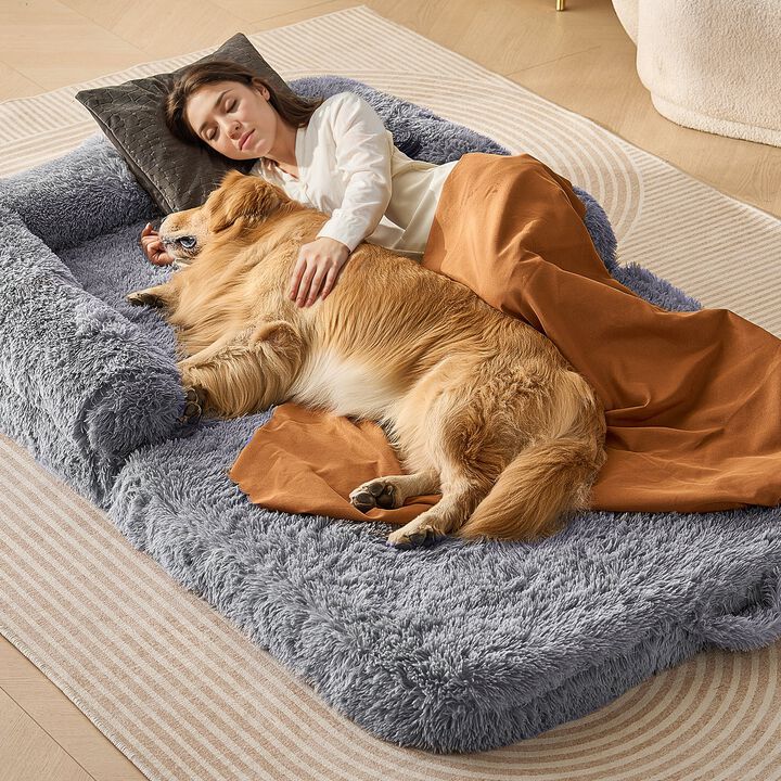 Human Size Dog Bean Bed with Soft PV Velvet, Removable and Washable Cover