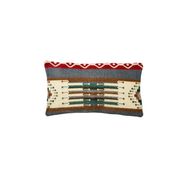 HomeRoots 20" Blue And Ivory Lumbar Southwestern Throw Pillow Cover