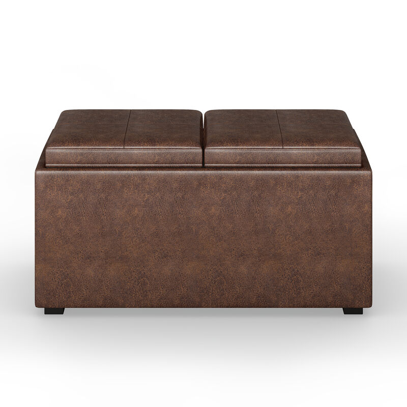 Avalon 5 Piece Storage Ottoman in Distressed Chestnut Brown Faux Leather