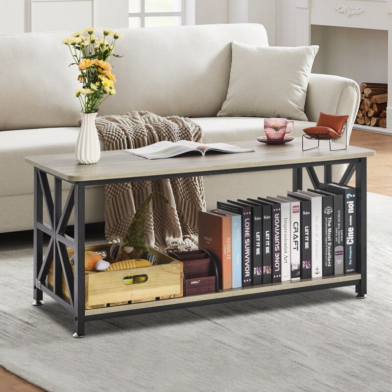 Rectangle Coffee Table with Open Storage Compartment for Living Room and Bedroom