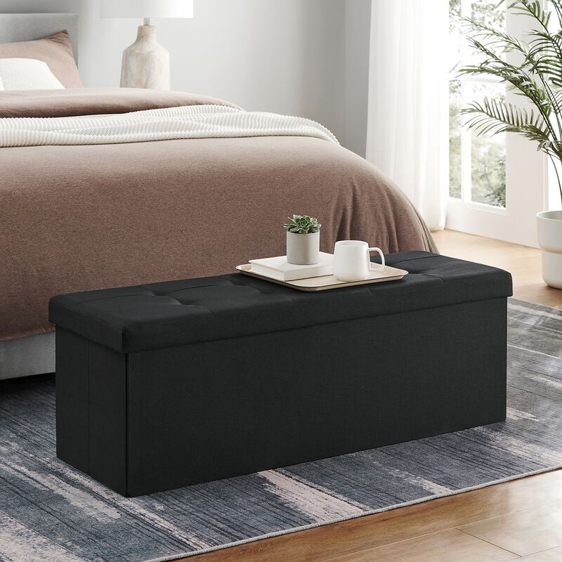 Long Folding Ottoman with Storage and Divider &ndash; 43" Upholstered Bench and Foot Stool for Home Organization