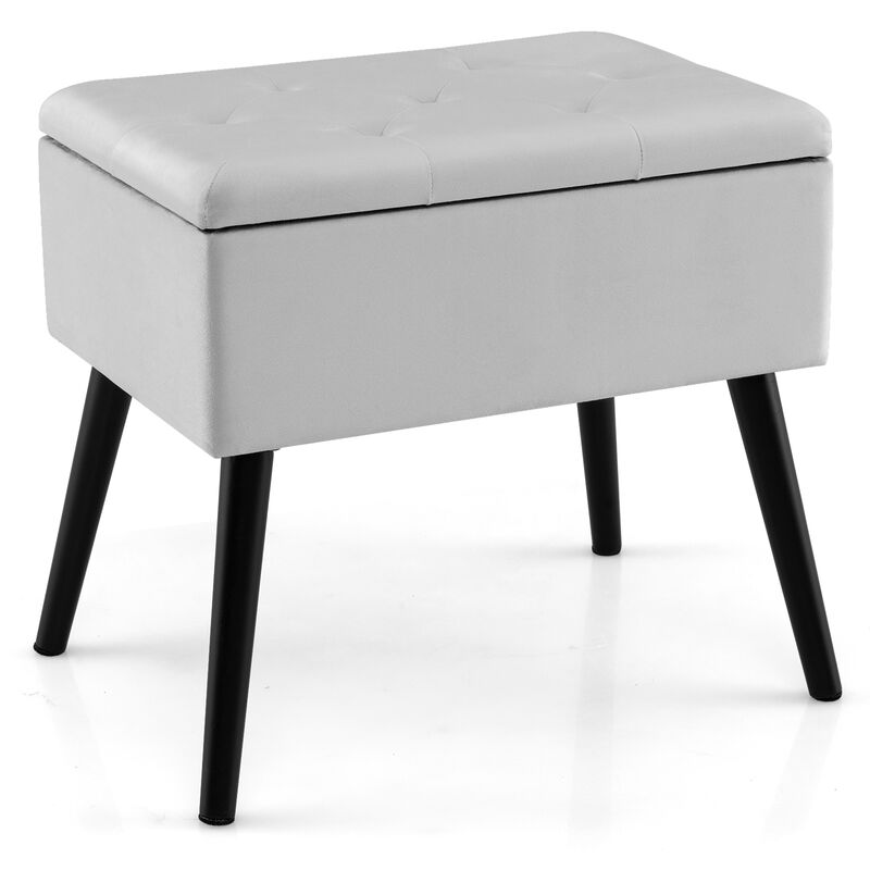 Velvet Storage Ottoman with Solid Wood Legs for Living Room Bedroom