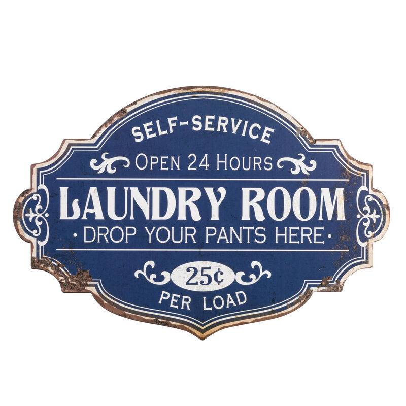 Metal Laundry Room Wall Sign with Distressed Finish, Blue image number 3
