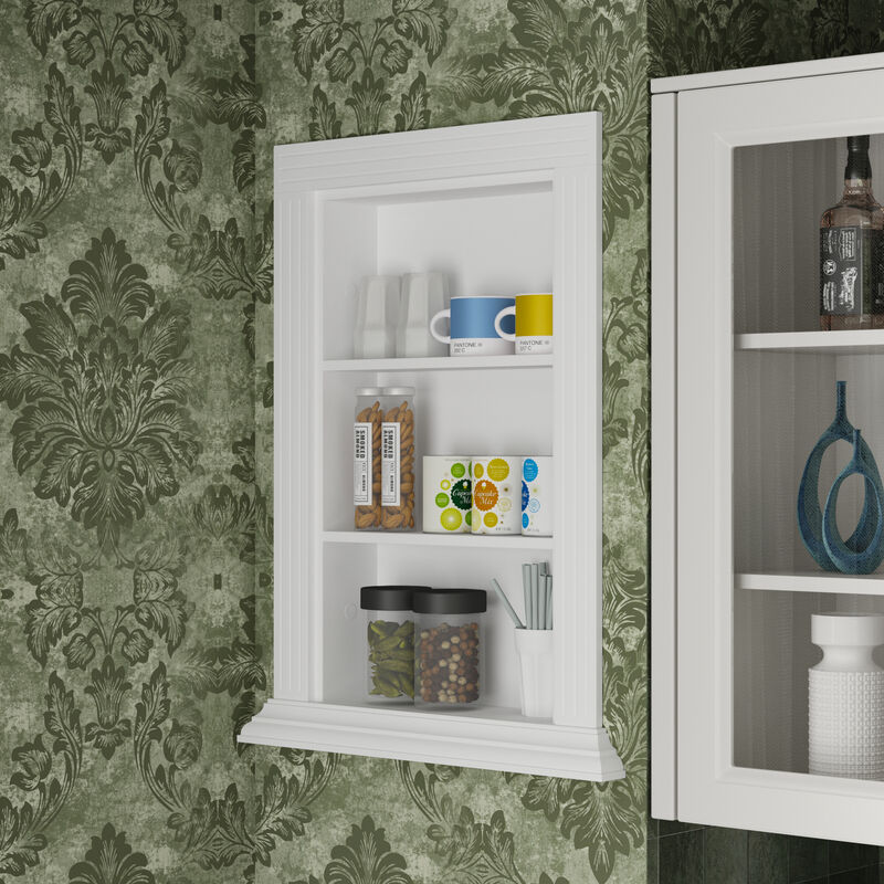 FUFU&GAGA Recessed Bathroom Wall Cabinet with three Shelves, (18.5" W x 3.8" D x 27.3" H),White