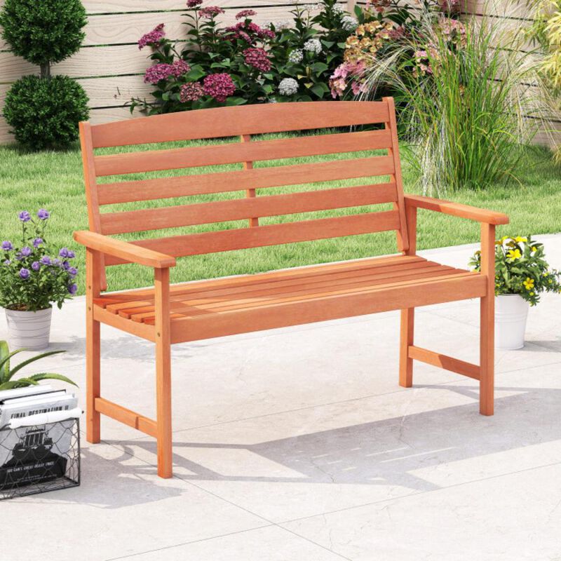 Hivvago 2-Person Wooden Garden Bench with Slatted Backrest and Comfortable Armrests
