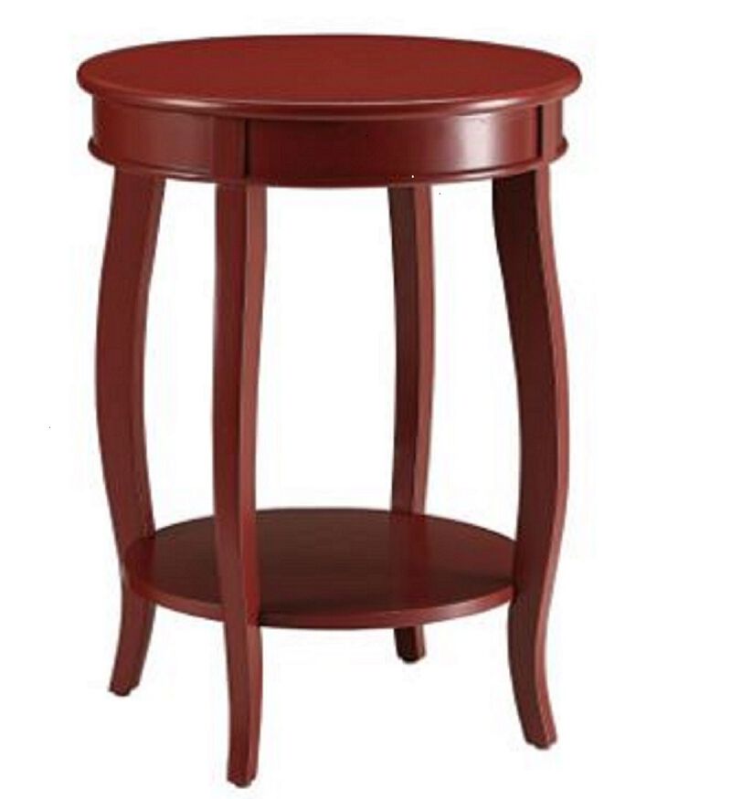 Hivvago 24 Inch  Red Wood Round End Table With Shelf