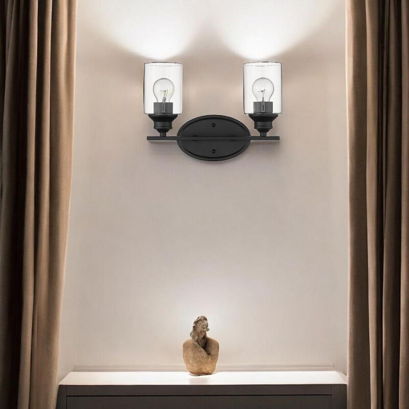 Hivvago Two Light Matte Black Wall Light with Clear Glass Shade