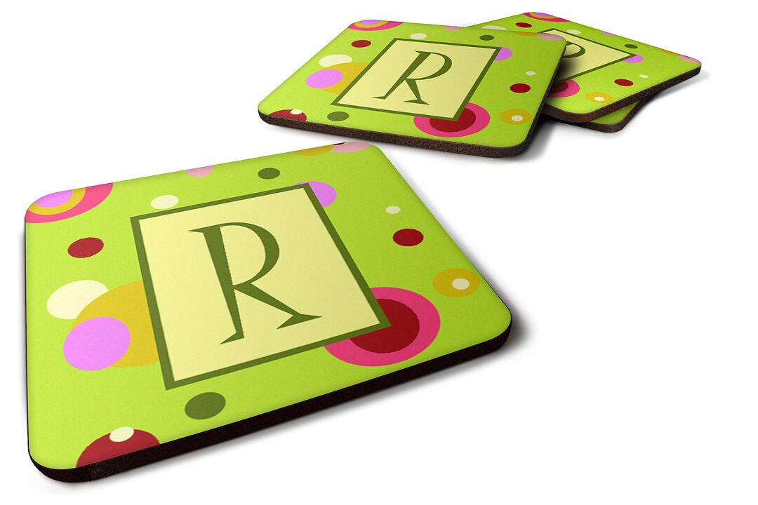Caroline's Treasures CJ1010-RFC Monogram-Green Foam Coasters (Set of 4), Initial Letter R, 3.5 H x 3.5 W, Multicolor