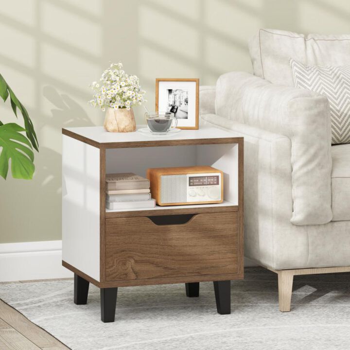 Hivvago Nightstand with Drawer and Open Storage Shelf for Bedroom