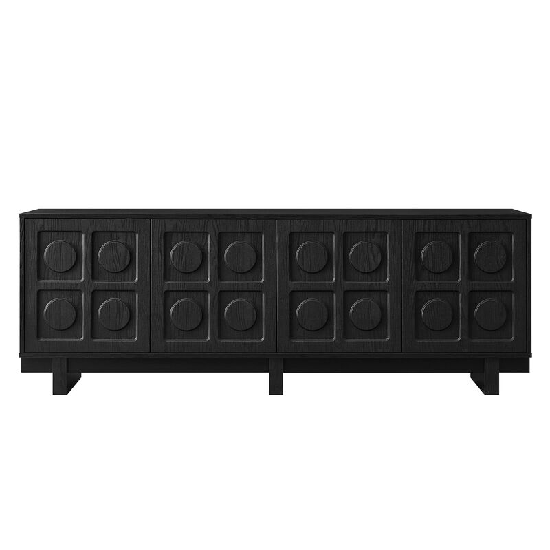 Modway Knox 71 Inch Mid-Century Modern Retro TV Stand in Black - Low Profile Entertainment Media Console Cabinet with Circular Motif for TVs up to 75 Inches image number 7