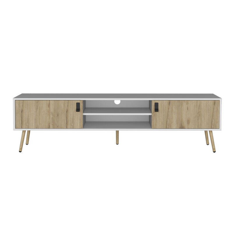 HomeRoots 71" White And Beige Enclosed And Open Storage TV Stand image number 3