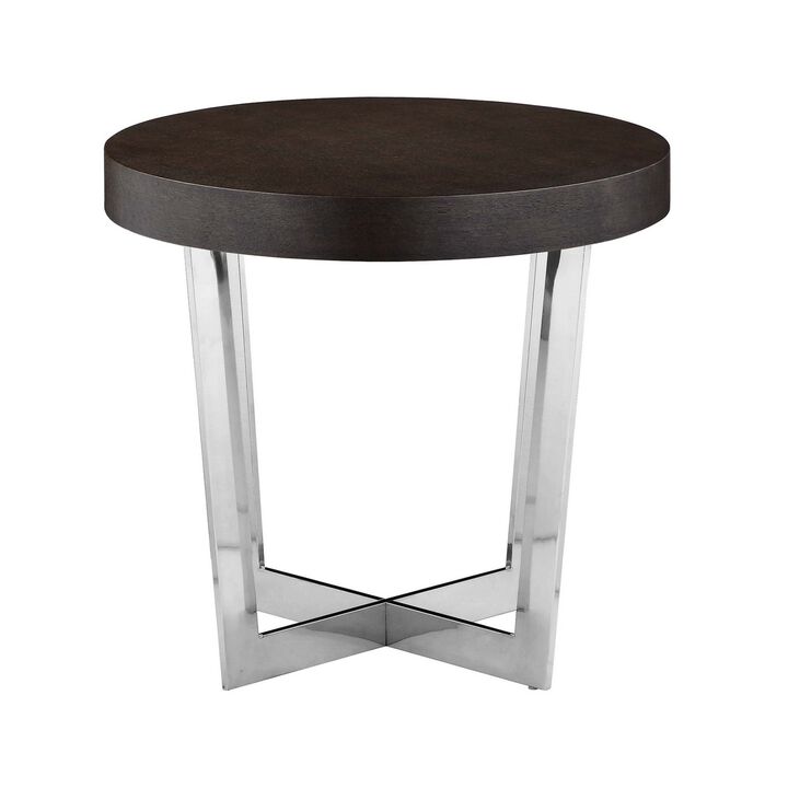 Tini 24 Inch Side End Table, Round Shaped Top, Metal Frame, Espresso Brown - Benzara