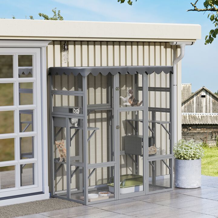 Mondawe Large 6-Level Fir Wood Cat Climbing House W/ Weatherproof Roof,Multi Layer Movable Cat Fence