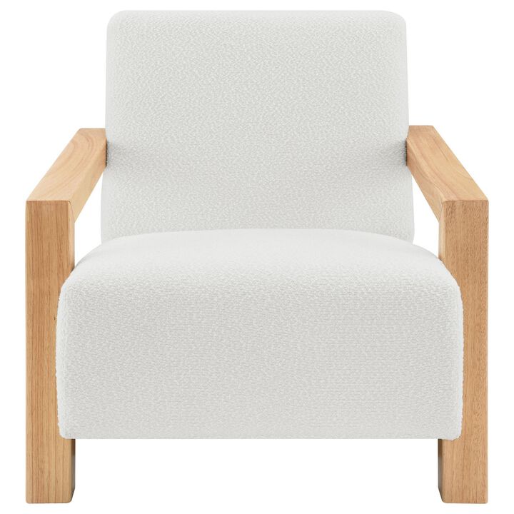 Fitz Accent Chair, Soft Ivory Boucle Cushions, Natural Brown Wood