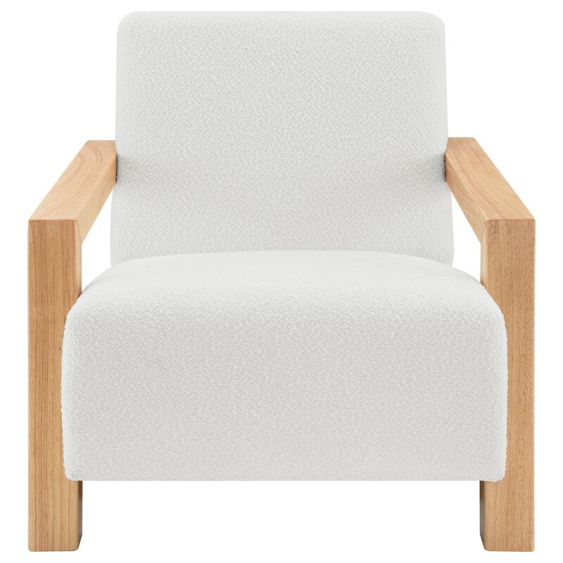 Fitz Accent Chair, Soft Ivory Boucle Cushions, Natural Brown Wood image number 1
