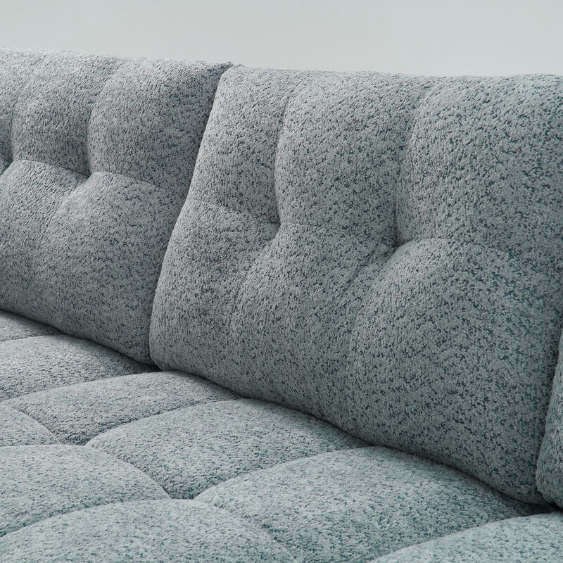 FUFU&GAGA Modern L-Shaped Sofa Set with Ottoman, Includes 2 Pillows, Textured Fabric, (110.2 in. W x 61 in. D x 35.4 in. H), Gray