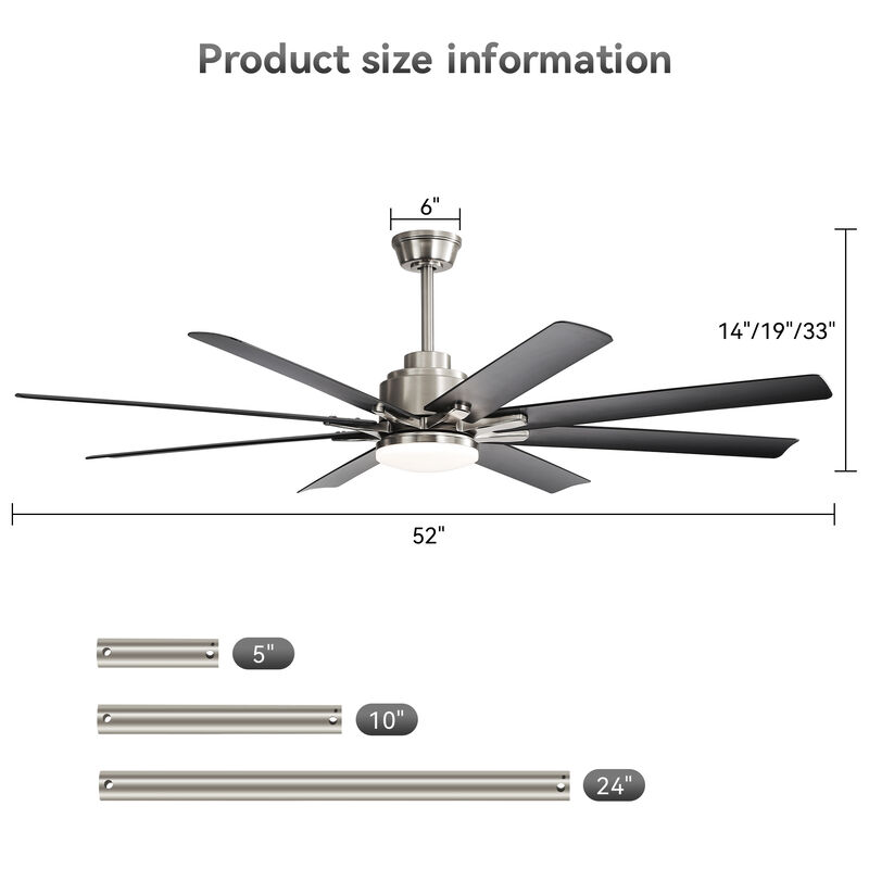 52-Inch Smart Ceiling Fan With Lights, 6 Wind Speed With 8 Black ABS Blades, Voice Remote image number 3