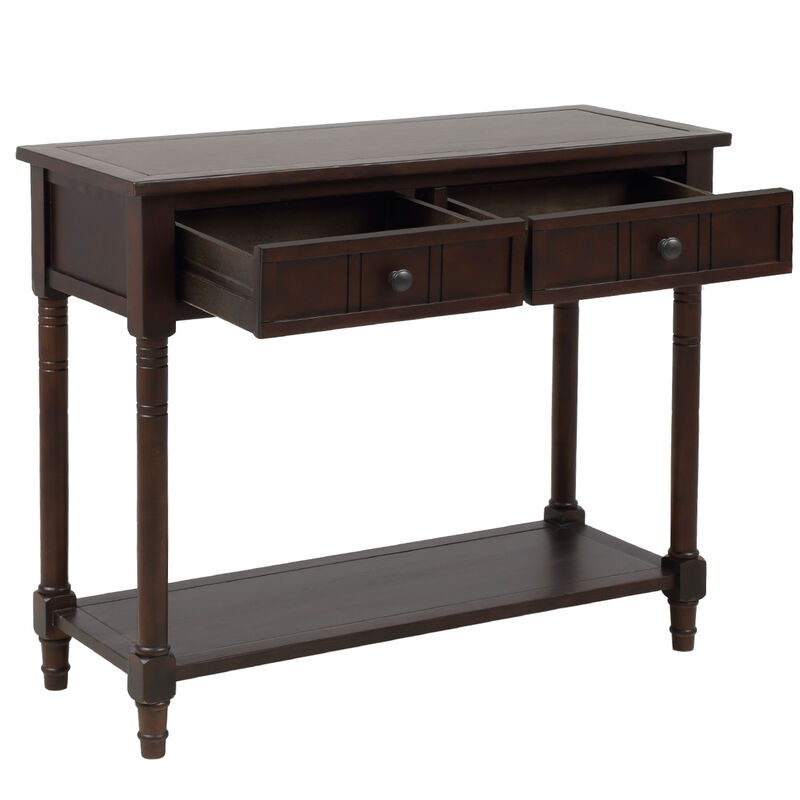 Merax Console Table Traditional Design with Two Drawers and Bottom Shelf