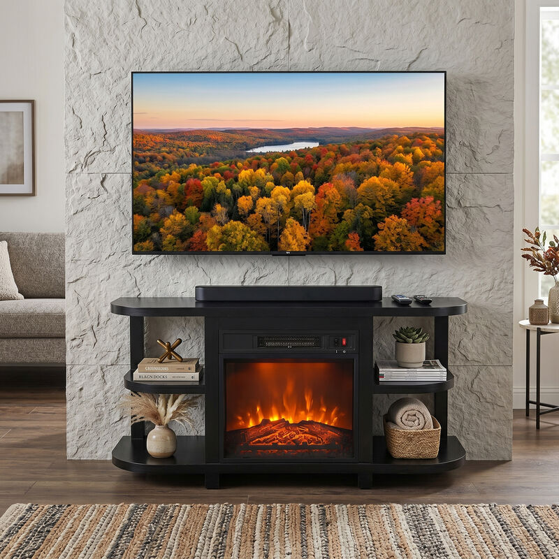48" TV Stand with 18" Insert Electric Fireplace and Open Storage Shelves Media Console for TVs up to 55" image number 1