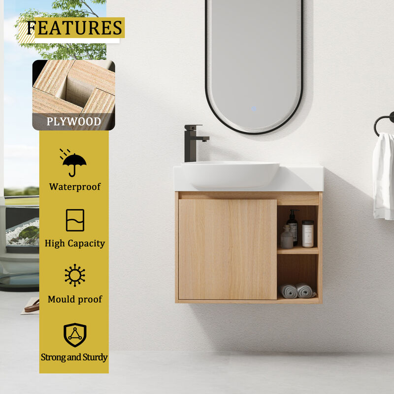 ELEMENT ACE Wall-Mounted Modern Bathroom Vanity with Ceramic Sink and Soft-Close Doors image number 8