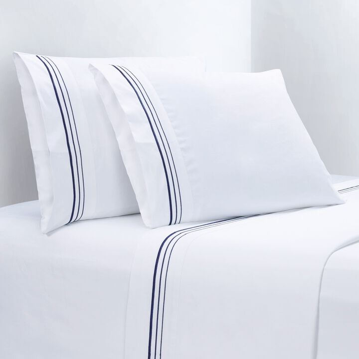 Border Embroidery Navy King Sheet Set