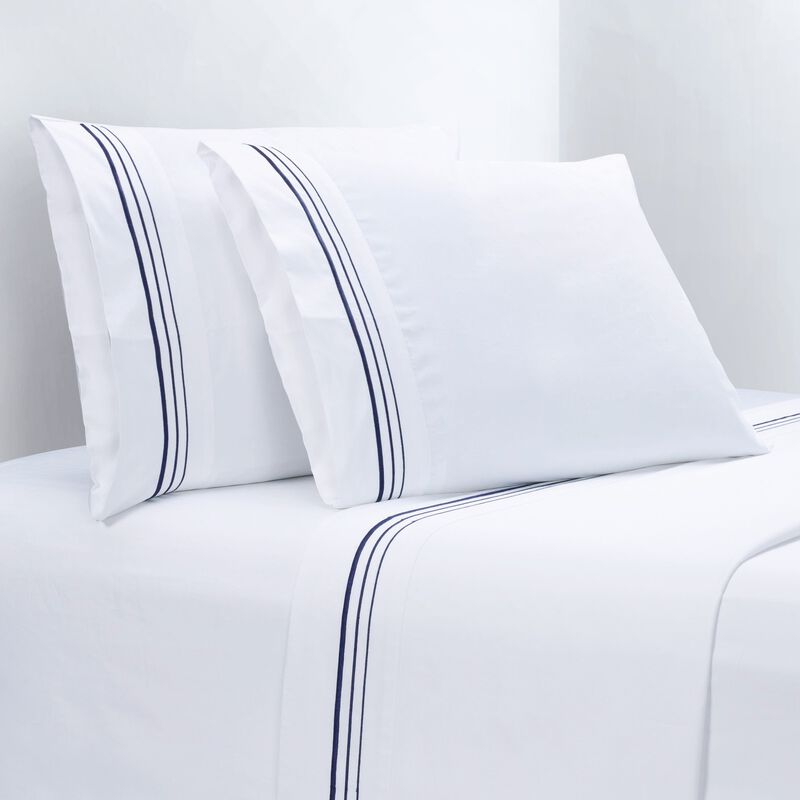 Border Embroidery Navy King Sheet Set image number 0