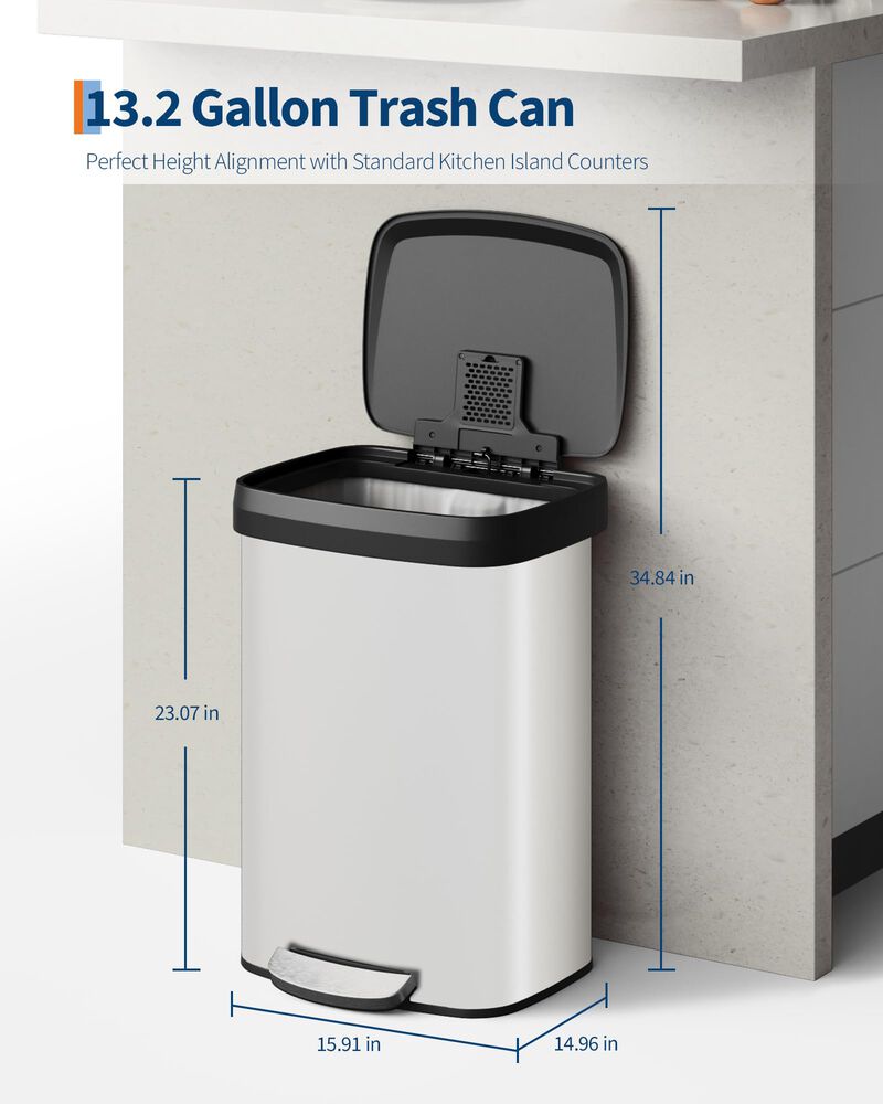 Rustproof Large Metal Step Kitchen Trash Can, Soft Close Lid with Liner Rim & Rear Handle, Hands-Free Quiet Durable Waste Bin image number 5