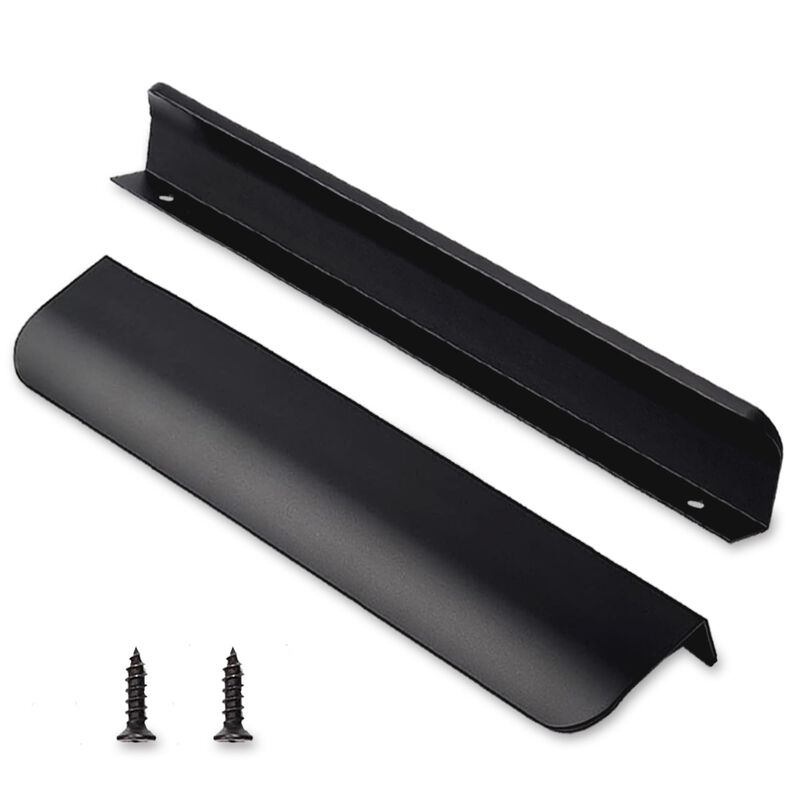 LEAPHZOT 4 Pack 8"" (200mm) Overall Length Edge Finger Pull,Matte Black Concealed Kitchen Cabinet Handle,Top Mount Flat Cabinet