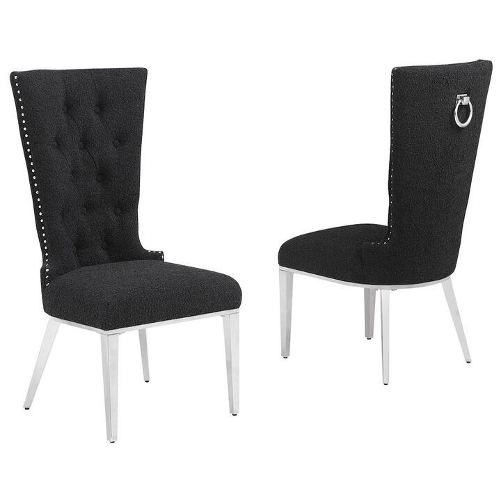 Black Boucle Fabric With Silver Chrome Base Glam Dining Chairs (Set Of 2)