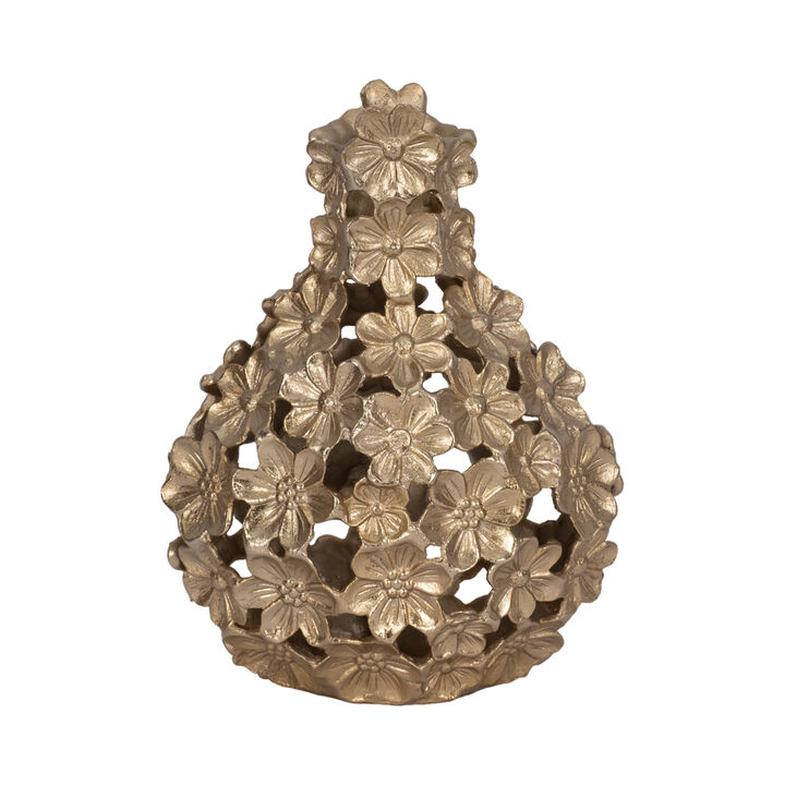 Metal, 12" Cut-out Flower Vase, Champagne