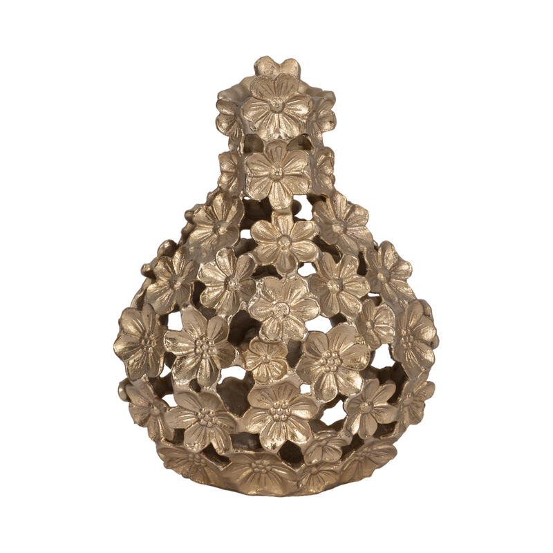 Metal, 12" Cut-out Flower Vase, Champagne image number 0