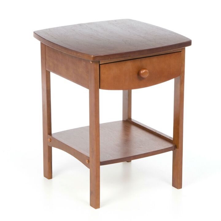 Hivvago Walnut Wood Finish 1-Drawer Bedroom Nightstand Bedside Table