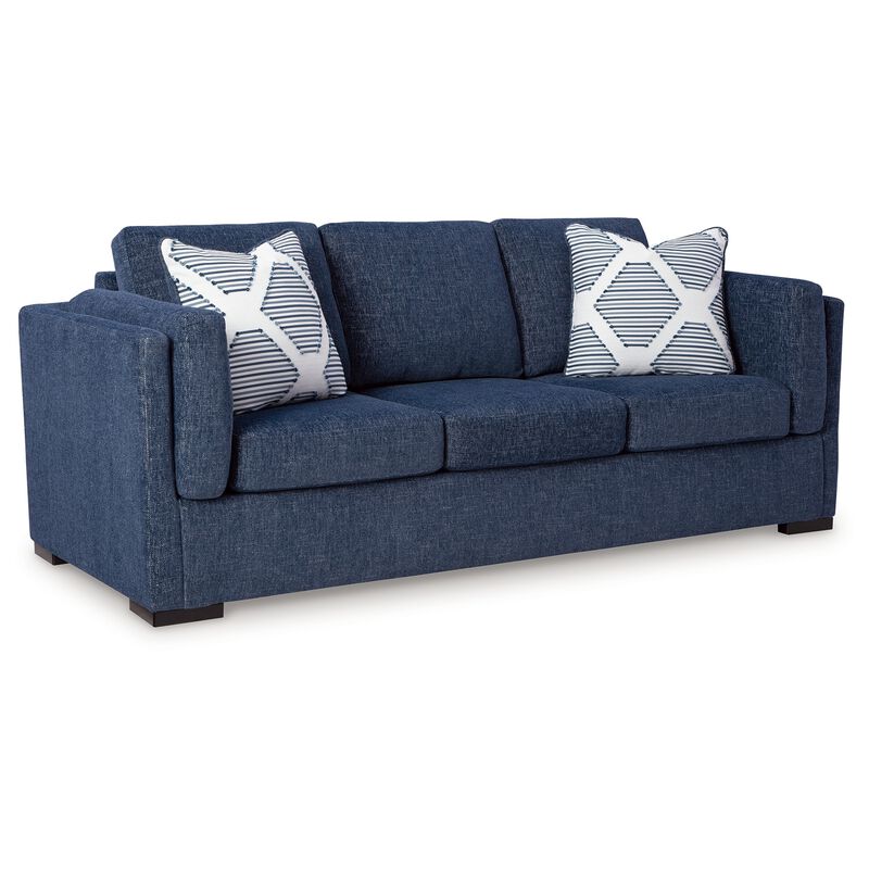 Marcy Sofa with 2 Accent Throw Pillows, Navy Blue Polyester 89 Inch image number 0