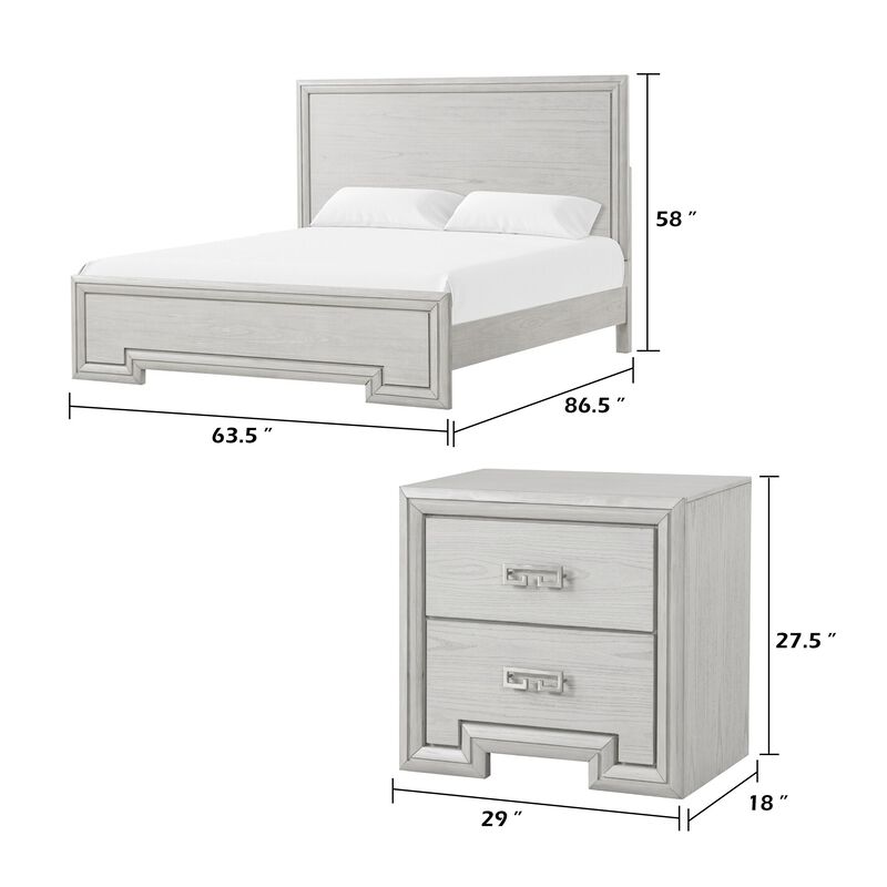 Queen Bedroom Set, White, Nickel Wood, 2 Piece Set with Nightstand image number 7